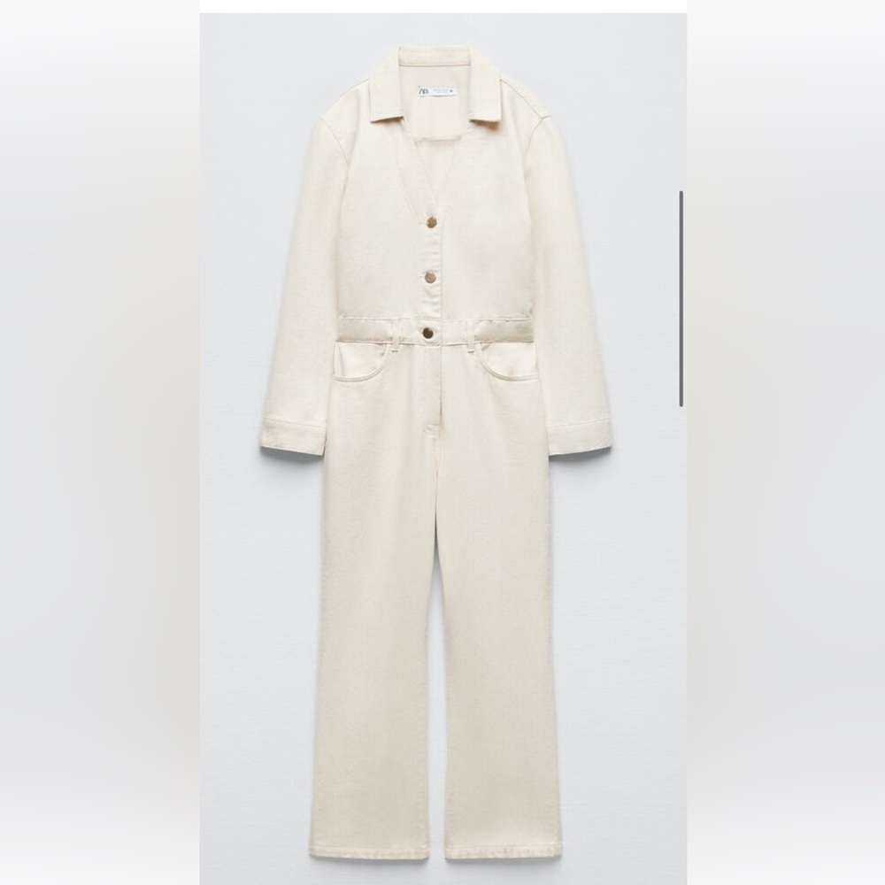 New Zara Jumpsuit Romper Pants size S Small Cream Buttons Off White